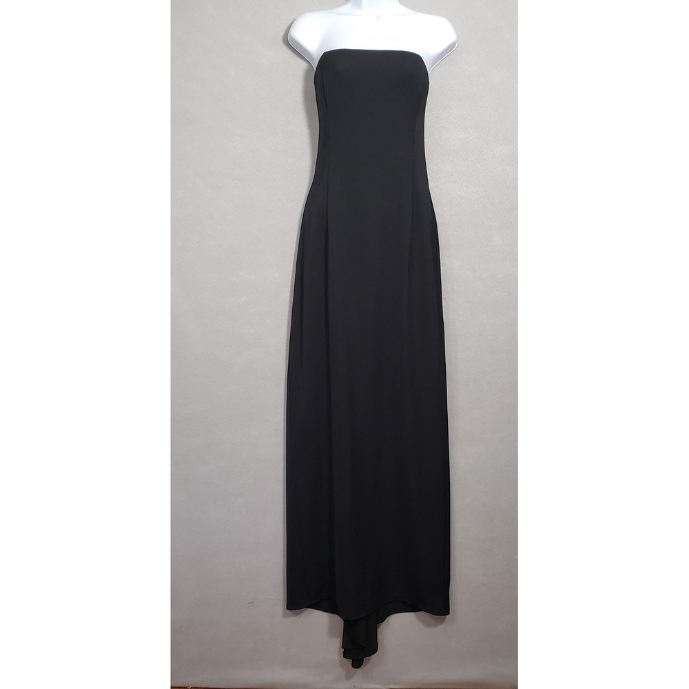Jessica McClintock 10 Gown Black Strapless High Low Maxi Dress Formal 90s Gala